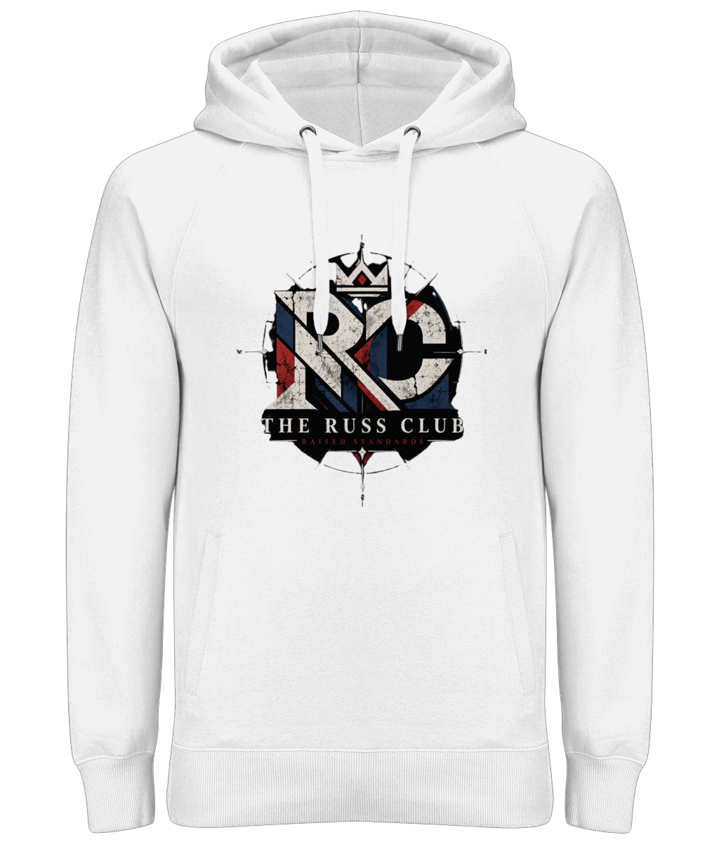 Raised Standards RC monogram heavy hoodie in White – front artwork