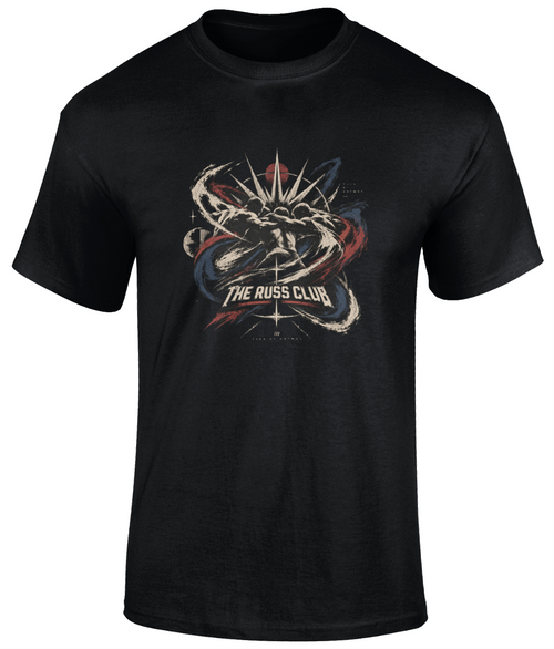 Abstract crown brush graphic heavyweight T-shirt in Black – front artwork