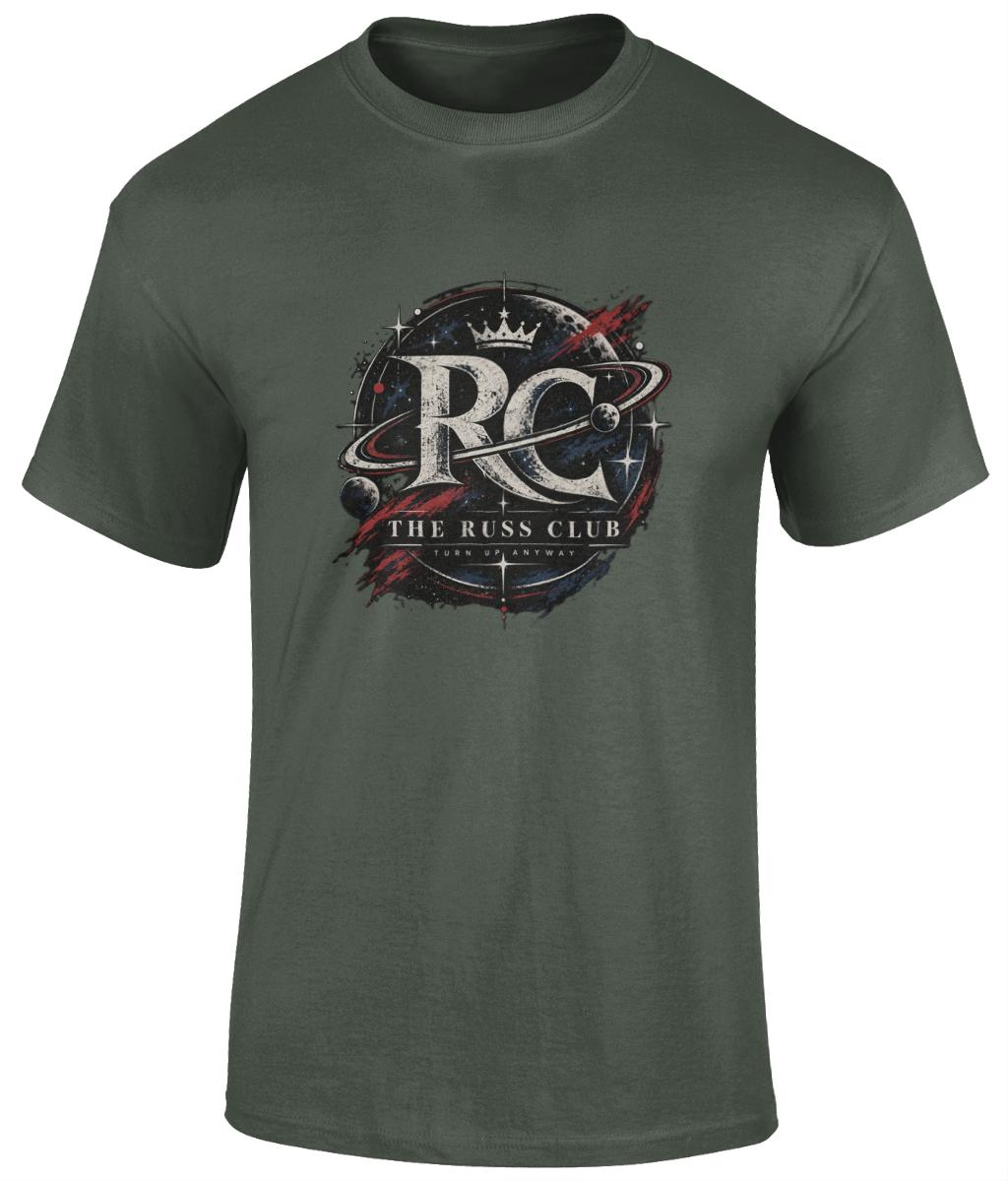 Turn Up Anyway cosmic RC monogram heavyweight T-shirt in Military Green – front artwork