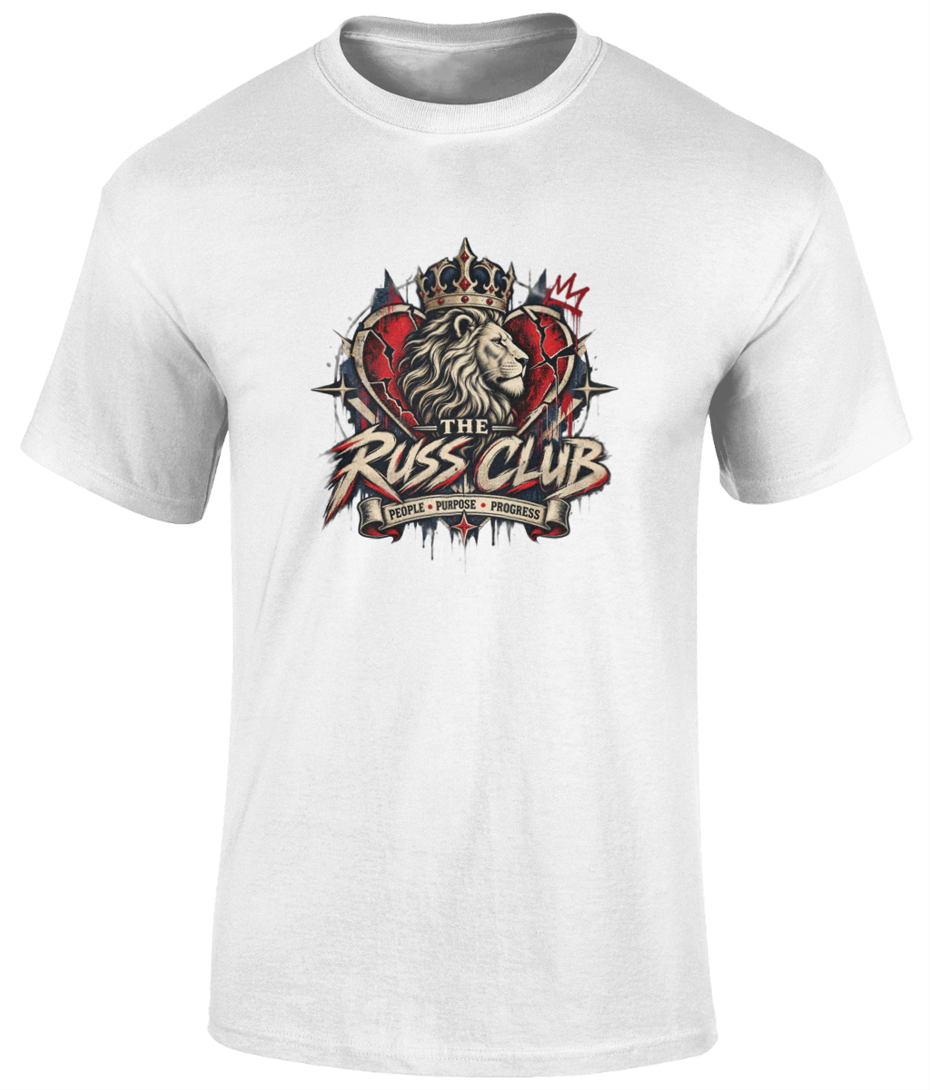 People Purpose Progress crowned lion heavyweight T-shirt in White – front artwork