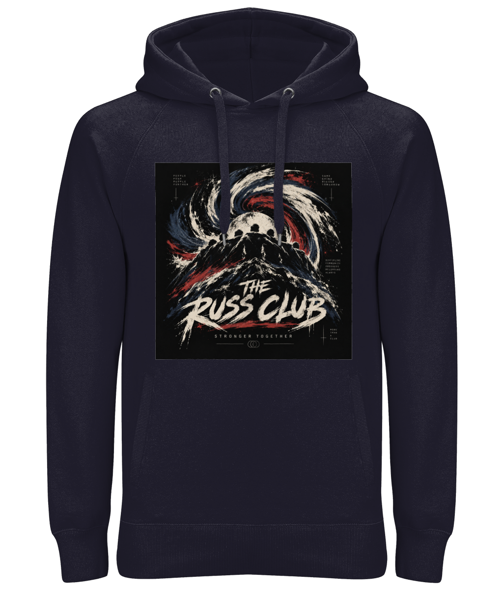Stronger Together mountain heavy hoodie in Navy – front artwork