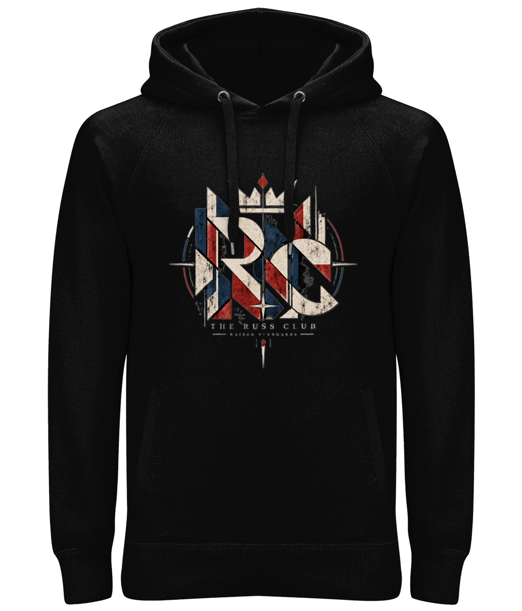 Raised Standards geometric monogram heavy hoodie in Black – front artwork