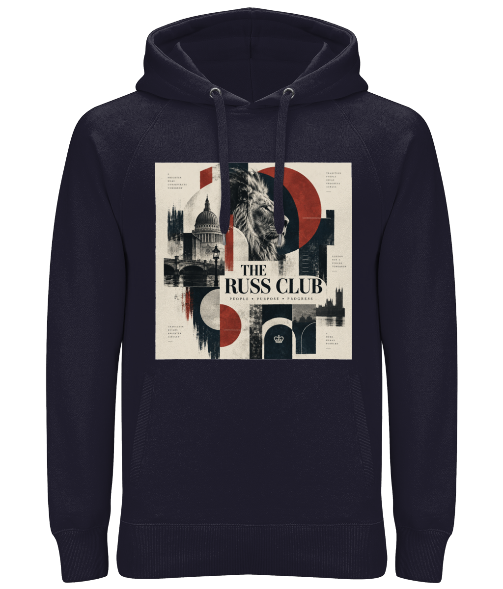 People Purpose Progress London lion heavy hoodie in Navy – front artwork