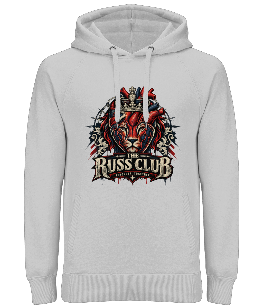 Stronger Together crowned lion heavy hoodie in Heather Grey – front artwork