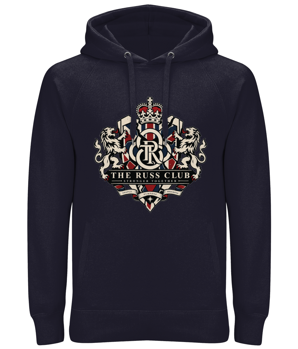 Stronger Together British heritage crest heavy hoodie in Navy – front artwork