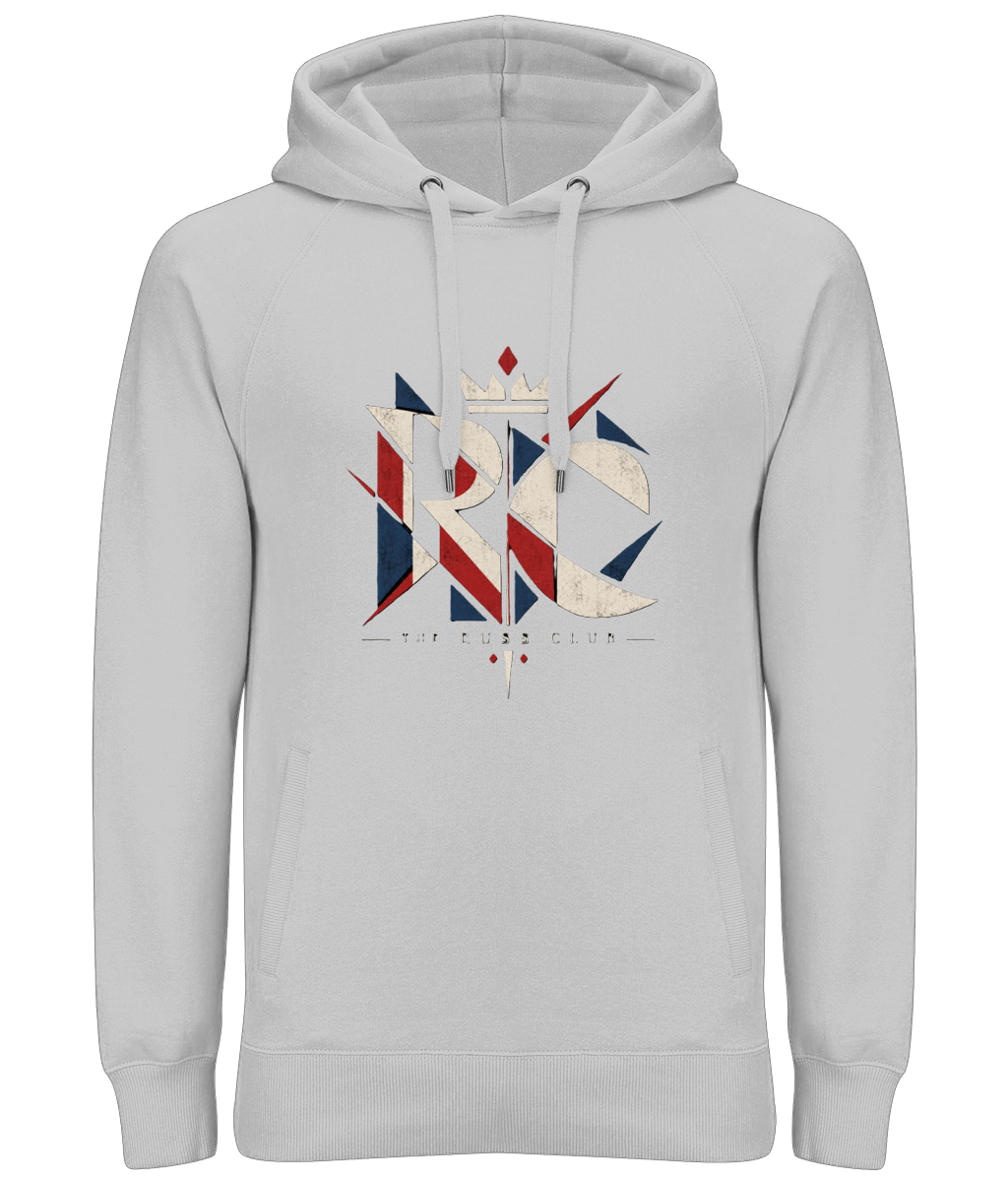 Geometric RC monogram heavy hoodie in Heather Grey – front artwork