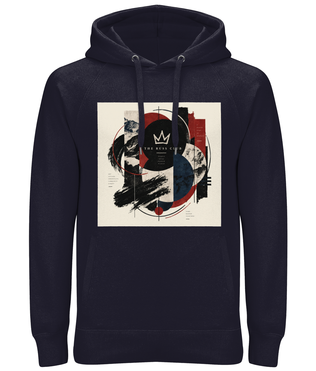 Abstract Russ Club crown graphic heavy hoodie in Navy – front artwork