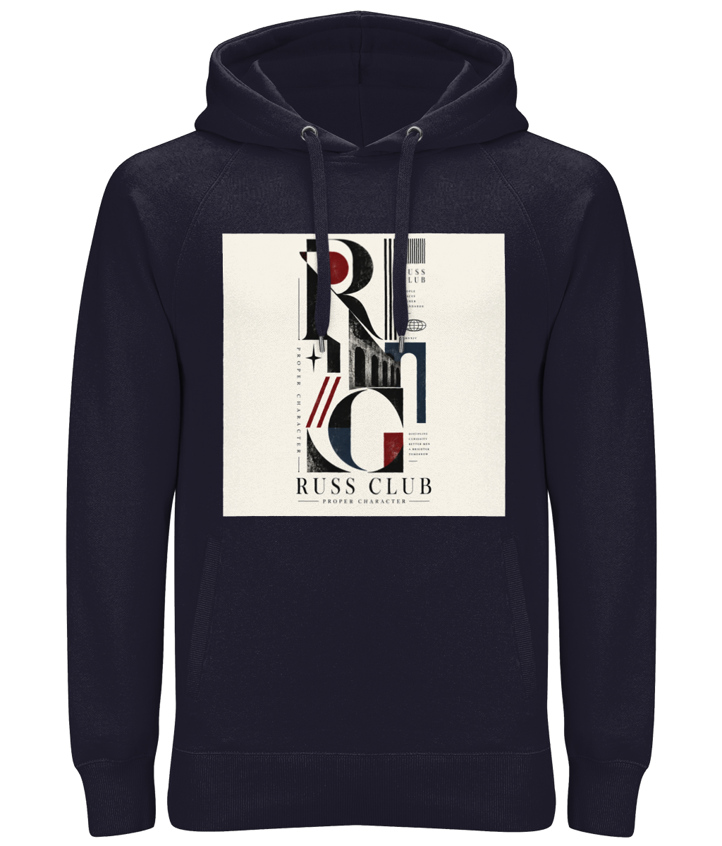 Modernist RC graphic heavy hoodie in Navy – front artwork