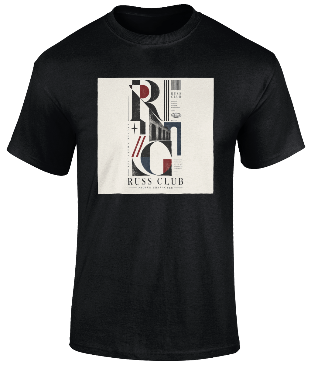 Modernist RC graphic heavyweight T-shirt in Black – front artwork