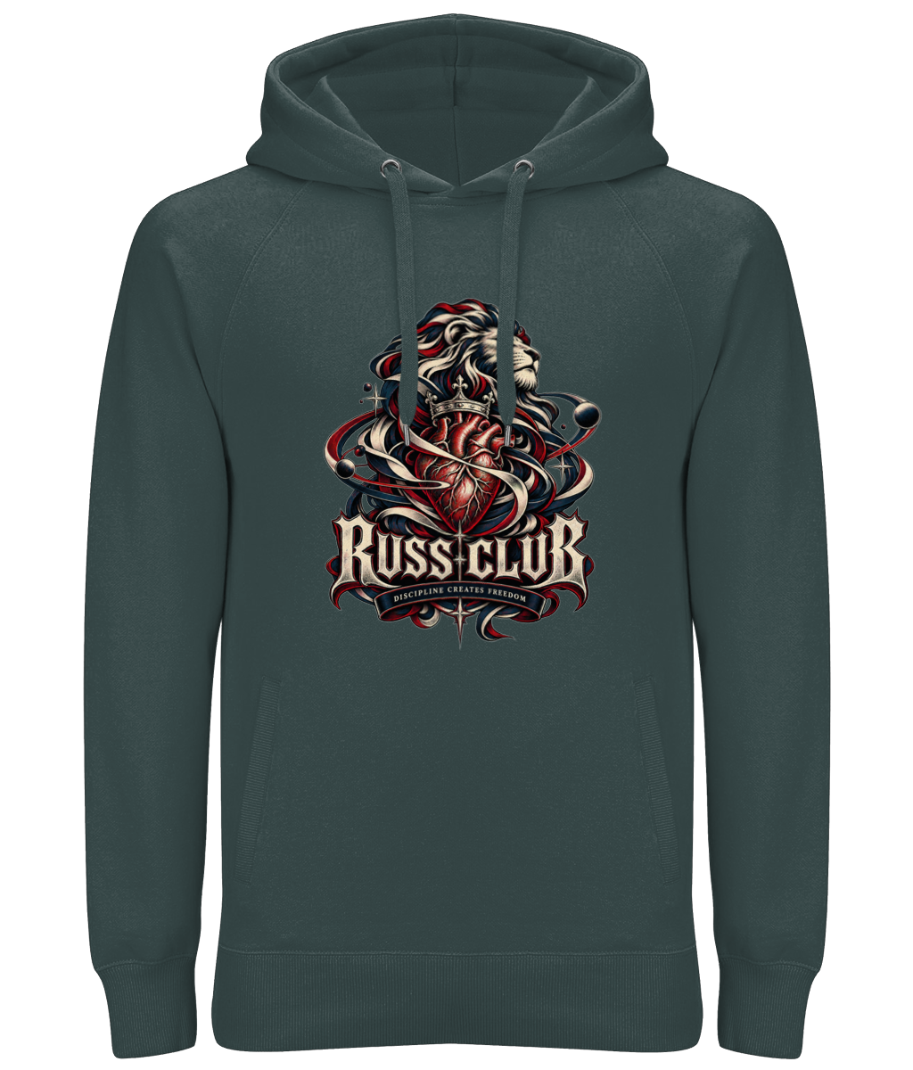 Discipline Creates Freedom heart and lion heavy hoodie in Charcoal – front artwork