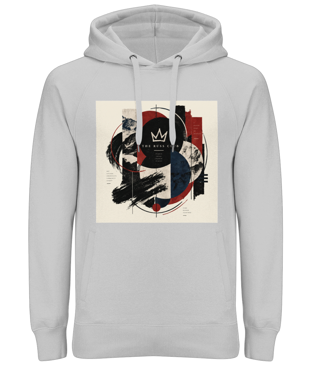 Abstract Russ Club crown graphic heavy hoodie in Heather Grey – front artwork