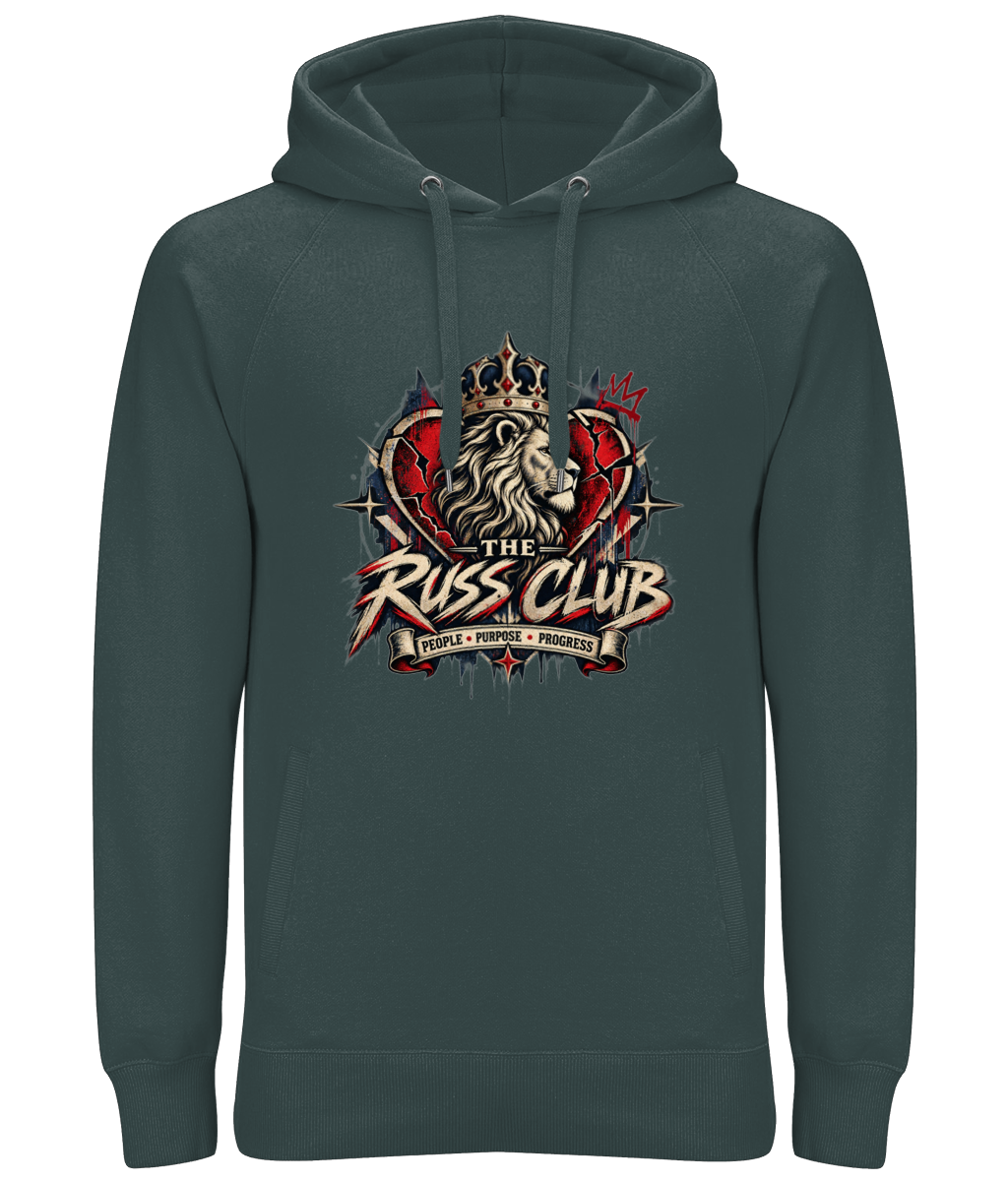 People Purpose Progress crowned lion heavy hoodie in Charcoal – front artwork