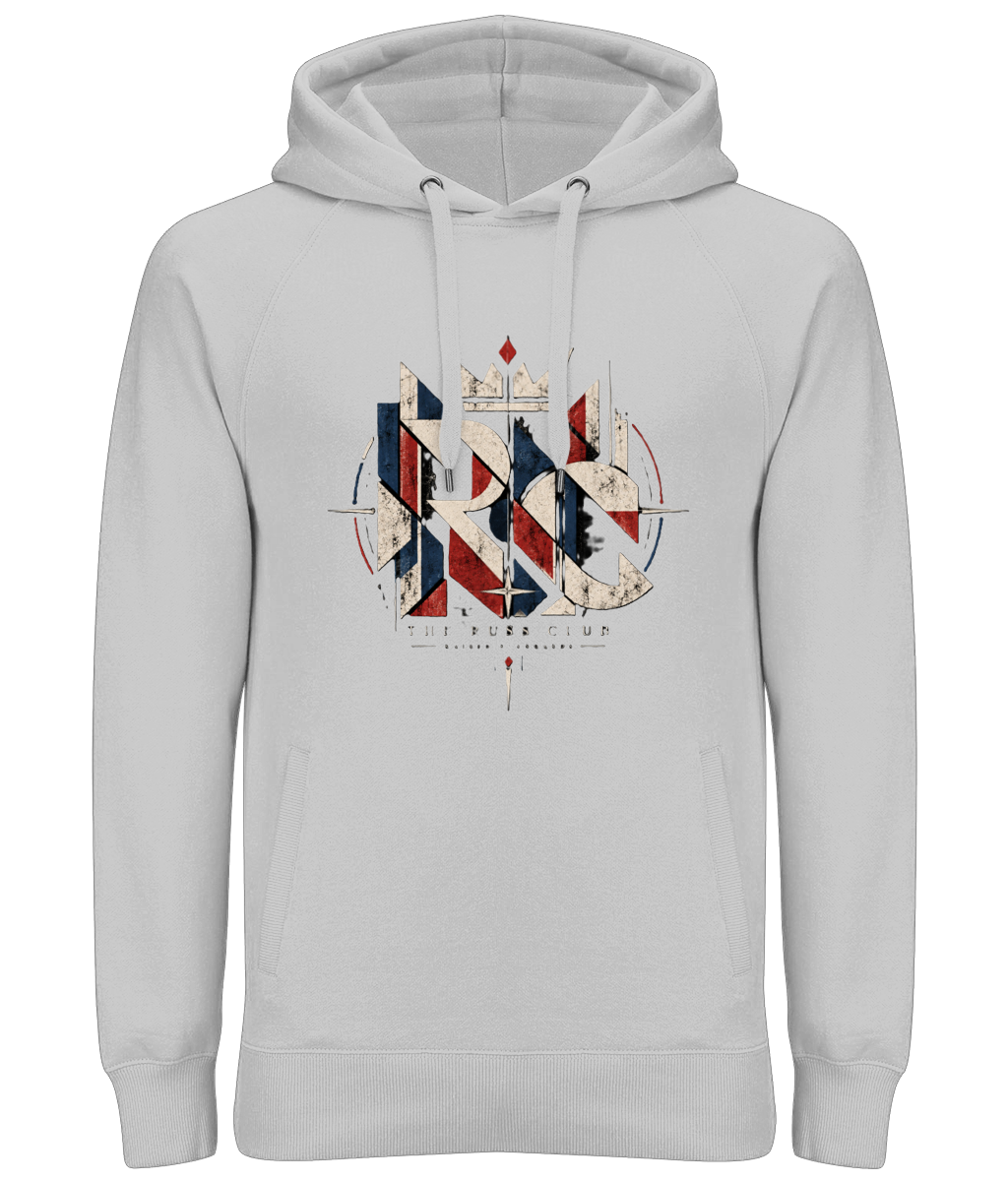 Raised Standards geometric monogram heavy hoodie in Heather Grey – front artwork