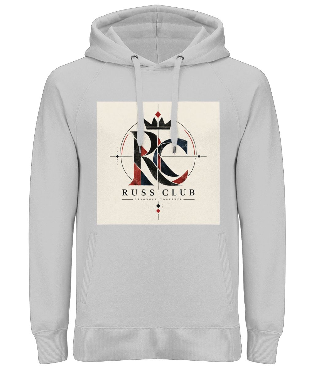 Minimal RC monogram heavy hoodie in Heather Grey – front artwork