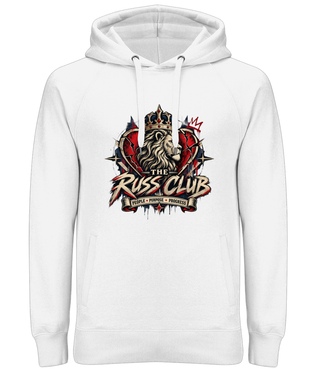 People Purpose Progress crowned lion heavy hoodie in White – front artwork