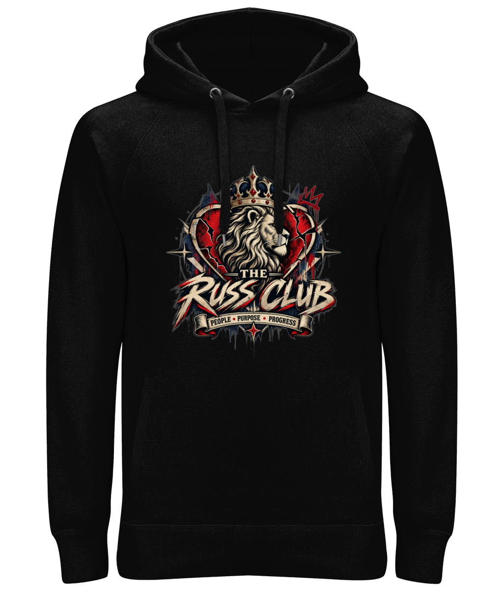People Purpose Progress crowned lion heavy hoodie in Black – front artwork