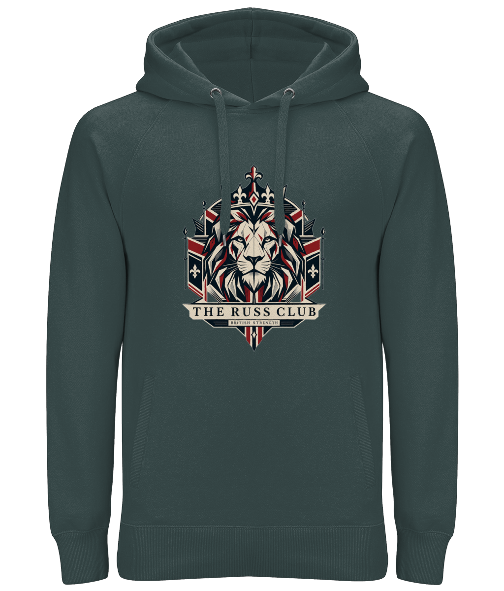 British Strength geometric lion heavy hoodie in Charcoal – front artwork