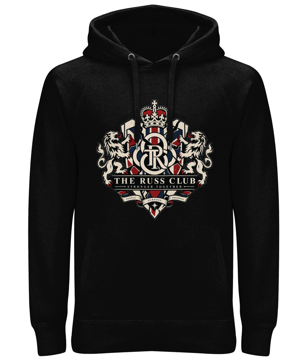 Stronger Together British heritage crest heavy hoodie in Black – front artwork