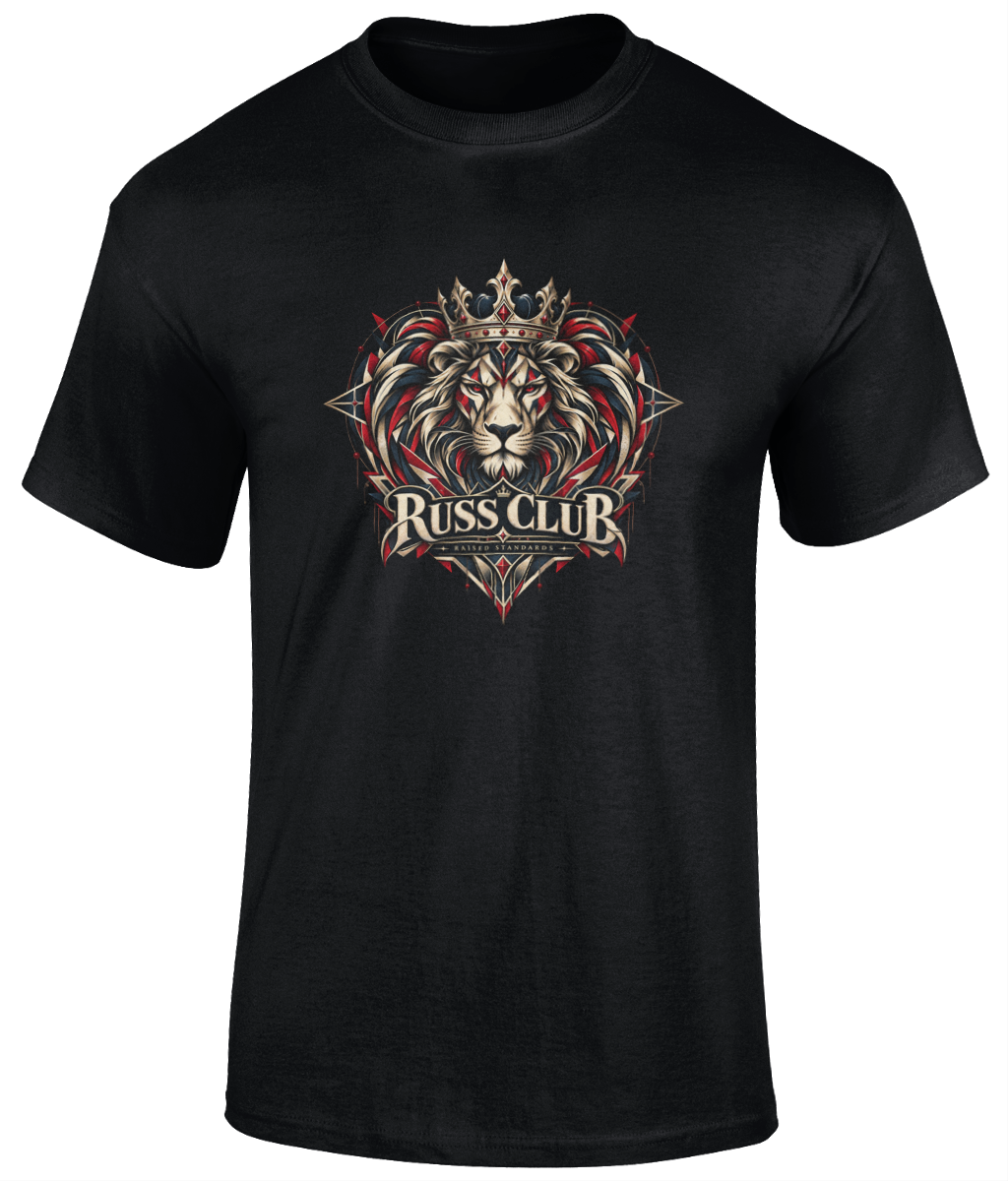 Raised Standards crowned lion heavyweight T-shirt in Black – front artwork