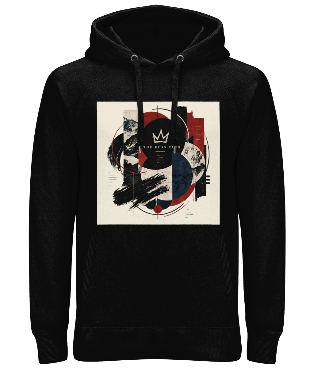 Abstract Russ Club crown graphic heavy hoodie in Black – front artwork
