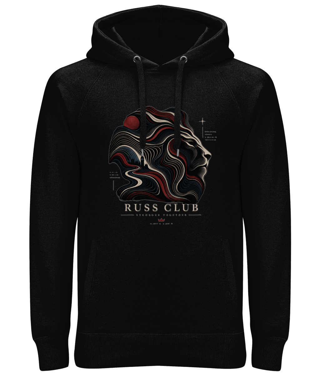 Topographic lion graphic heavy hoodie in Black – front artwork