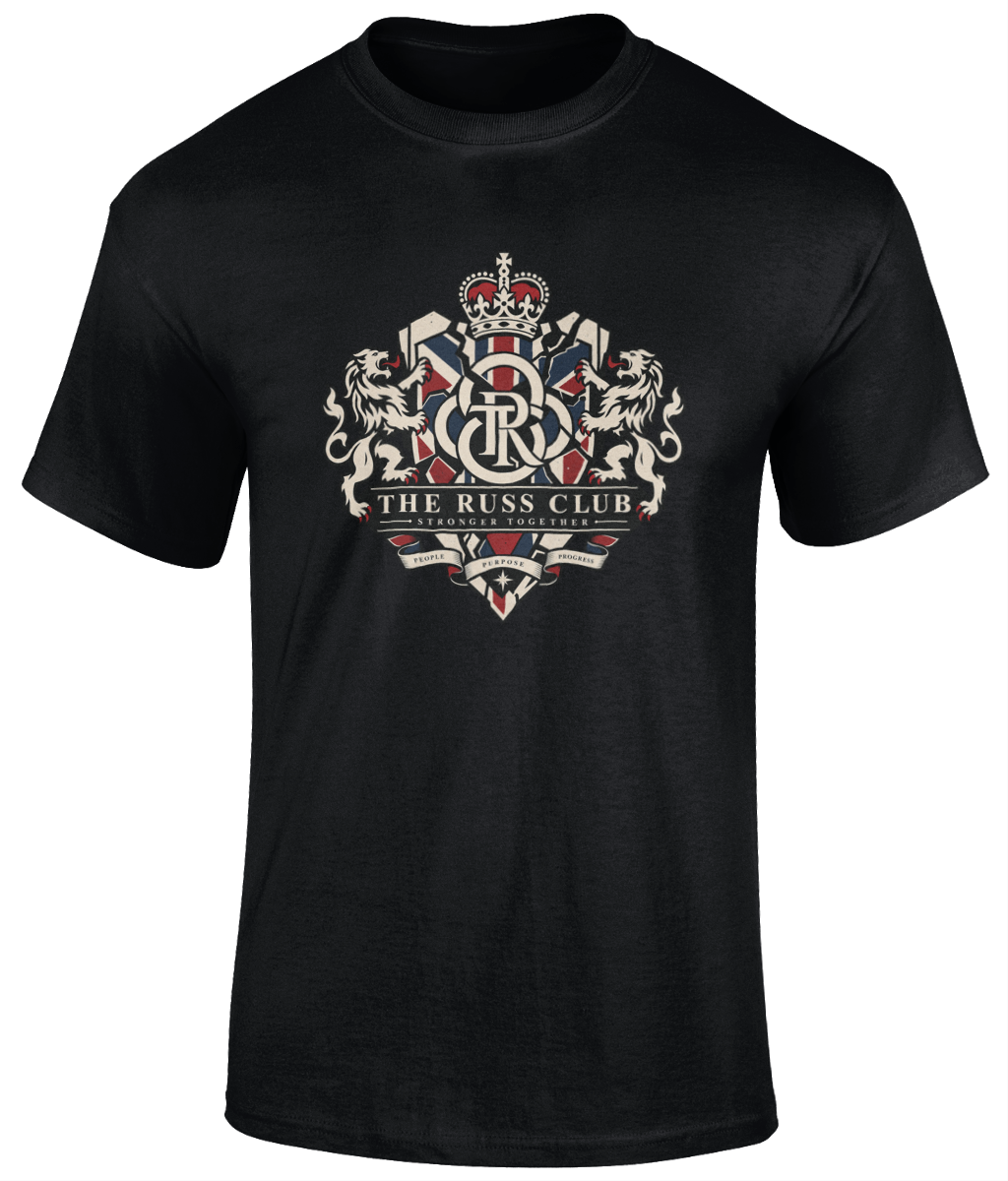 Stronger Together British heritage crest heavyweight T-shirt in Black – front artwork