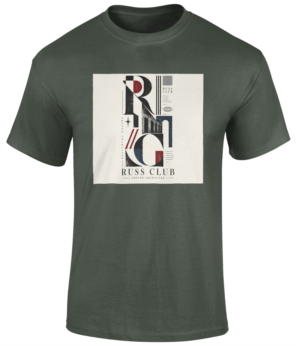 Modernist RC graphic heavyweight T-shirt in Military Green – front artwork