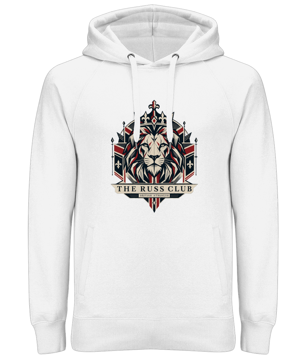 British Strength geometric lion heavy hoodie in White – front artwork