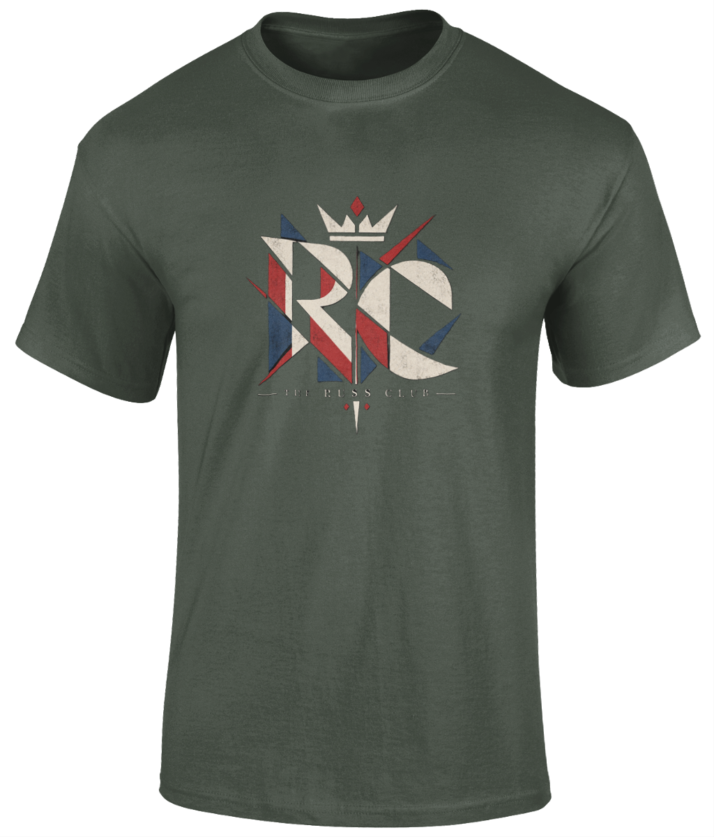 Geometric RC monogram heavyweight T-shirt in Military Green – front artwork