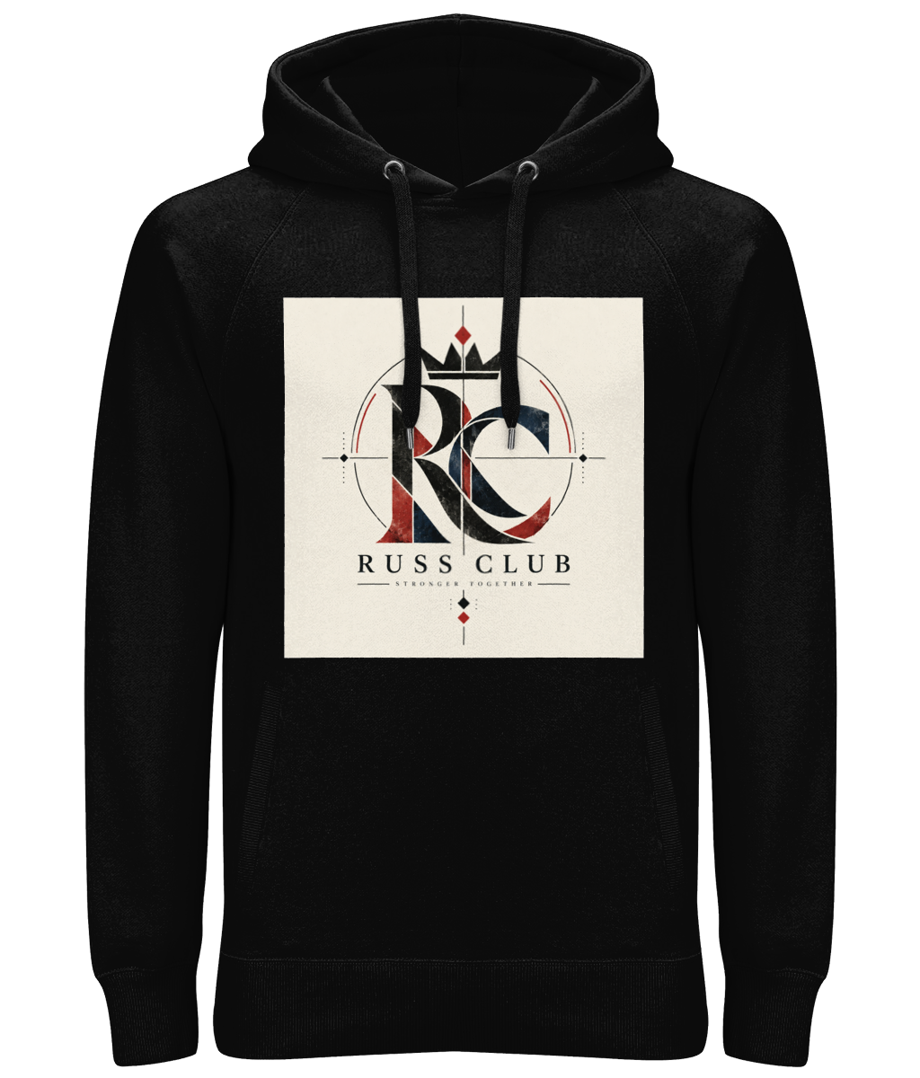 Minimal RC monogram heavy hoodie in Black – front artwork