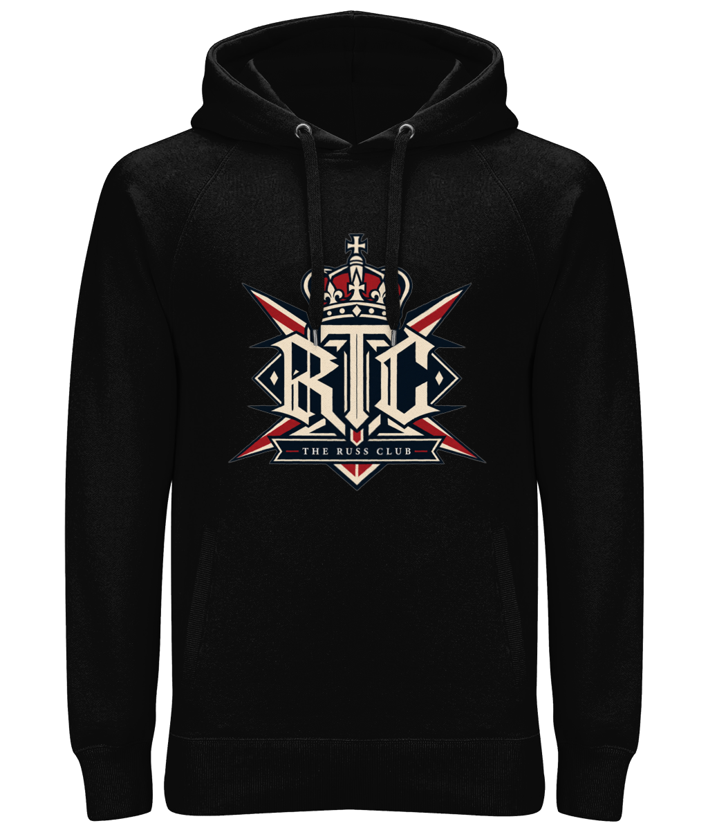 Crowned British block logo heavy hoodie in Black – front artwork