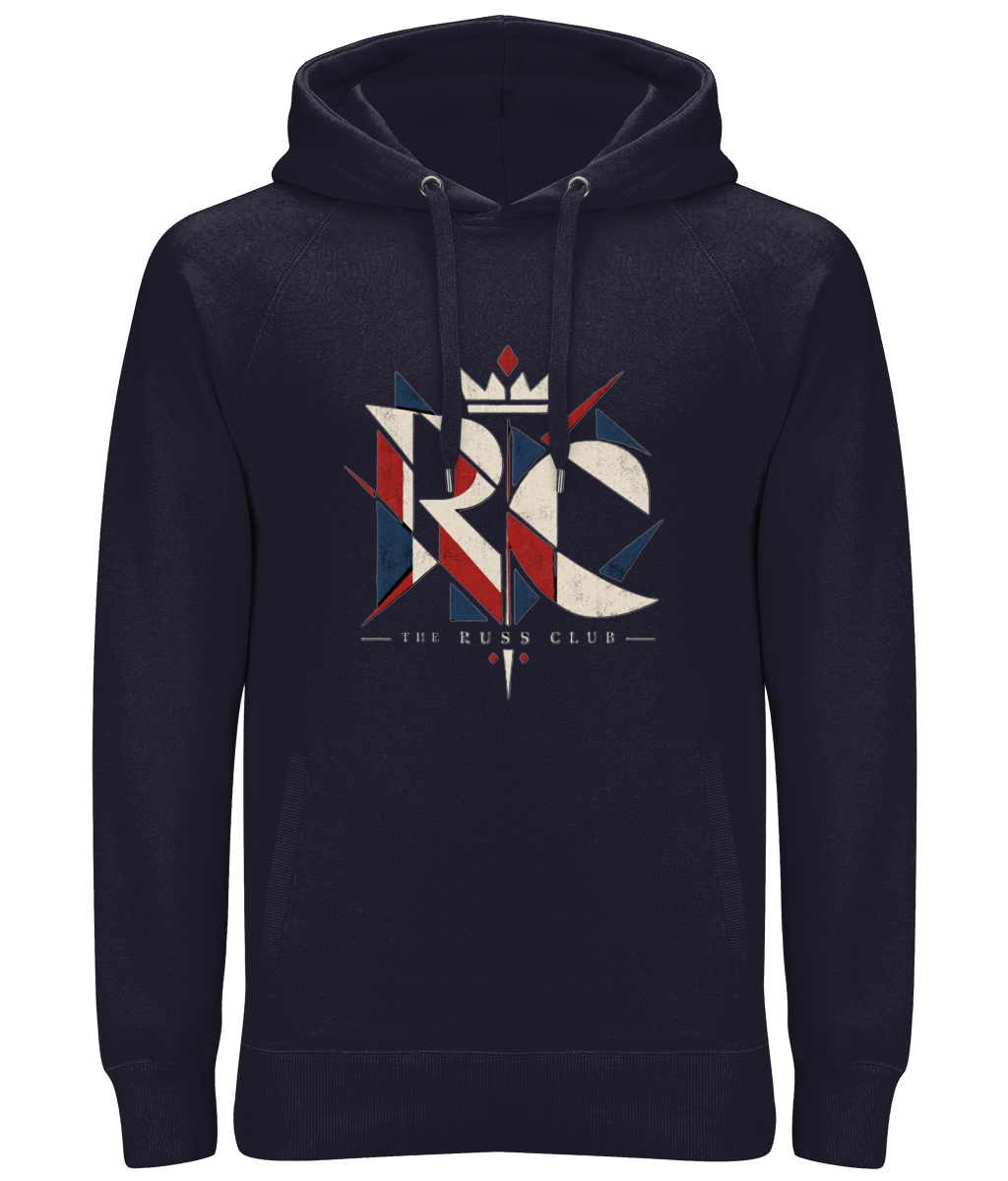Geometric RC monogram heavy hoodie in Navy – front artwork